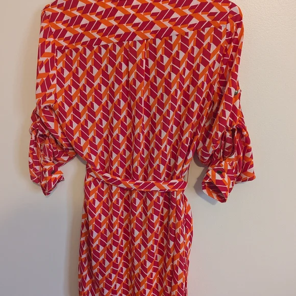 EUC Banana Republic Womens Small 4 Petite Geometric Pink orange Shirt Dress - Picture 6 of 9